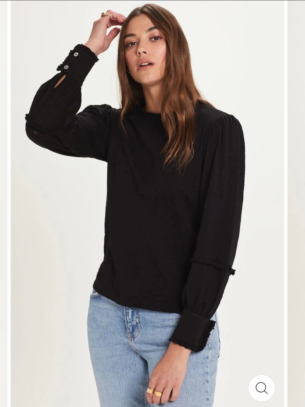 Goldie Lewinter Black Pima Cotton Long Sleeve Victorian Ruffle Blouse Top